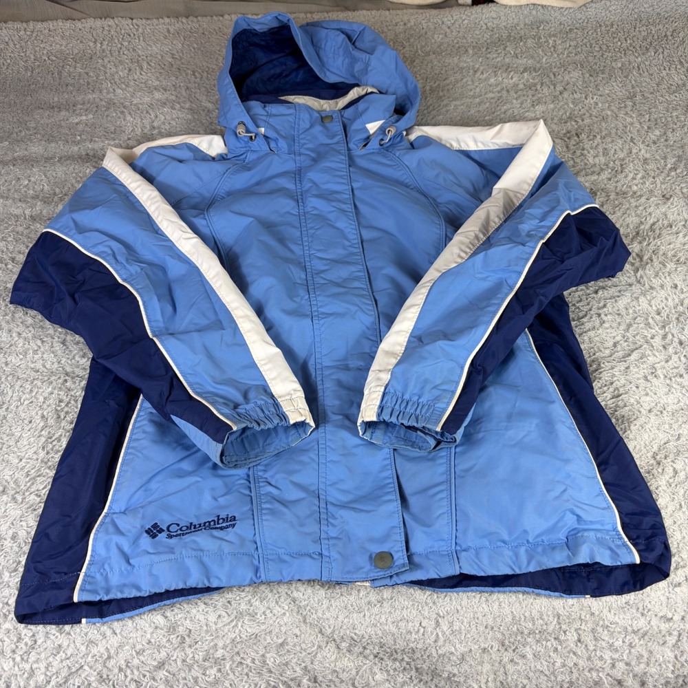 Columbia Womens Interchange Jacket Blue Colorblock Hooded Ski Coat Medium